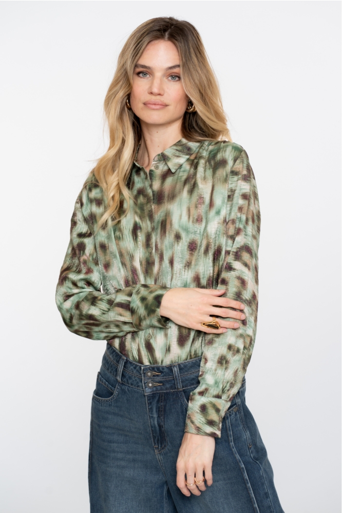 BLOUSE MET AQUARELPRINT 53659 20 000530 GREEN/BROWN